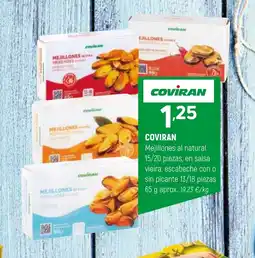 Coviran COVIRAN Mejillones al natural 15/20 piezas, en salsa vieira, escabeche con o sin picante 13/18 piezas oferta