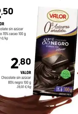 Coviran VALOR Chocolate sin azúcar negro 70% cacao oferta