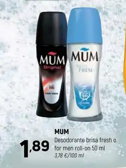 Coviran MUM Desodorante brisa fresh o for men roll-on oferta