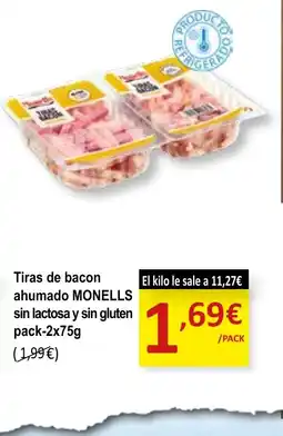 SPAR MONELLS Tiras de bacon ahumado sin lactosa y sin gluten oferta
