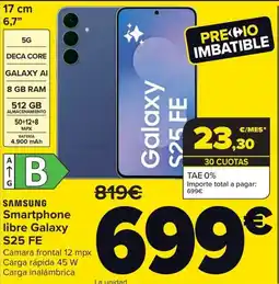 Carrefour SAMSUNG Smartphone libre Galaxy S25 FE oferta