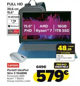 Carrefour LENOVO Portátil IdeaPad Slim 3 15ABR8 oferta