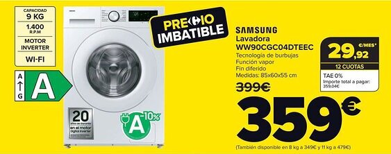 Carrefour SAMSUNG Lavadora WW90CGC04DTEEC oferta