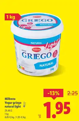 Lidl MILBONA Yogur griego natural light oferta
