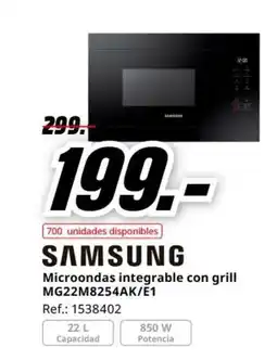 MediaMarkt SAMSUNG Microondas integrable con grill MG22M8254AK/Ĕ1 oferta