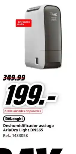 MediaMarkt DELONGHI Deshumidificador asciugo AriaDry Light DNS65 oferta