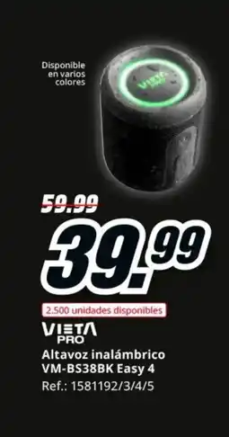 MediaMarkt VIETɅ PRO Altavoz inalámbrico VM-BS38BK Easy 4 oferta