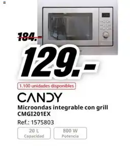 MediaMarkt CANDY Microondas integrable con grill CMGI201EX oferta