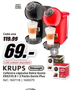 MediaMarkt DELONGHI KRUPS Cafetera cápsulas Dolce Gusto EDG315.B + 2 Packs Genio Plus oferta