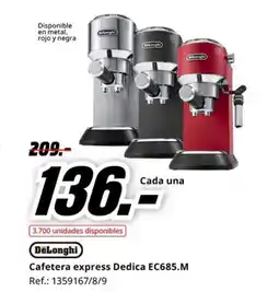 MediaMarkt DELONGHI Cafetera express Dedica EC685.M oferta