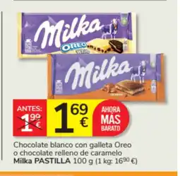 Consum MILKA Chocolate blanco con galleta Oreo o chocolate relleno de caramelo oferta