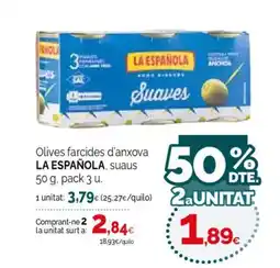Condis LA ESPAÑOLA Olives farcides d'anxova, suaus oferta