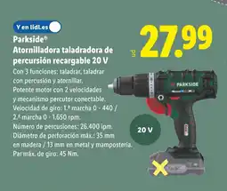 Lidl PARKSIDE Atornilladora taladradora de percursión recargable 20 V oferta