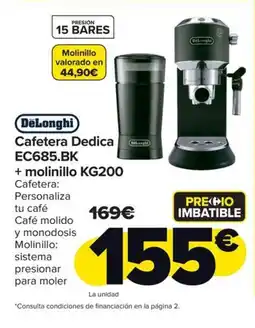 Carrefour DELONGHI Cafetera Dedica EC685.BK + molinillo KG200 oferta