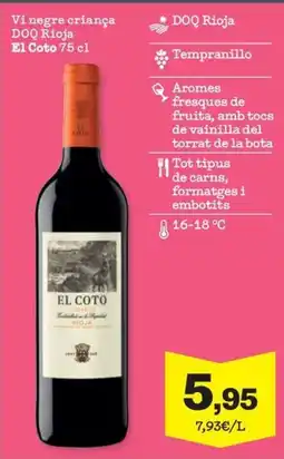 Sorli EL COTO Vi negre criança DOQ Rioja oferta