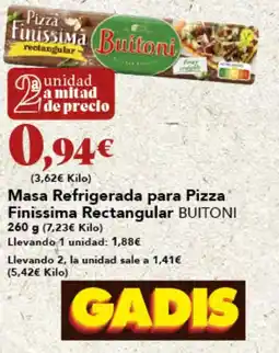 Gadis BUITONI Masa Refrigerada para Pizza Finissima Rectangular oferta