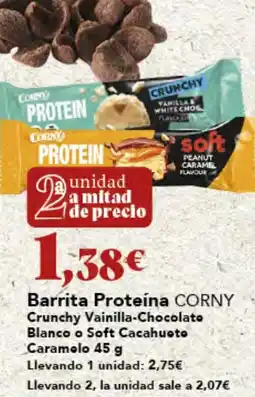 Gadis CORNY Barrita Proteína Crunchy Vainilla-Chocolato Blanco o Soft Cacahuoto Caramolo oferta