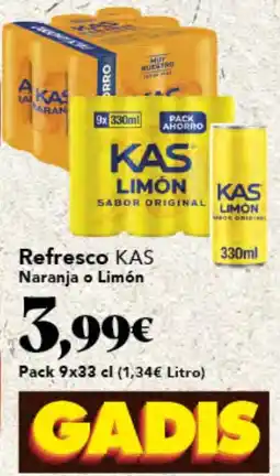 Gadis KAS Refresco Naranja o Limón oferta