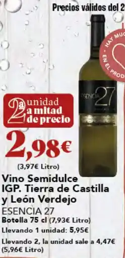 Gadis ESENCIA 27 Vino Semidulce IGP. Tierra de Castilla y León Verdejo oferta