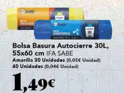 Gadis IFA SABE Bolsa Basura Autocierre 30L, 55x60 cm oferta
