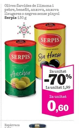 Sorli SERPIS Olives farcides de llimonai pebre, benefit, anxova, anxova lleugeres o negres sense pinyol oferta