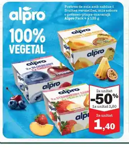 Sorli ALPRO Postres de soia amb nabius i fruites vermelles, mix sabors o préssec-pinya-maracujá oferta