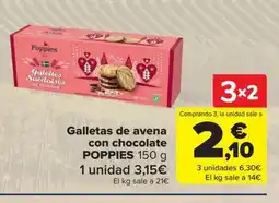 Carrefour POPPIES Galletas de avena con chocolate oferta