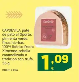 HiperDino CAPDEVILA paté de pato al Oporto, pimienta verde, finas hierbas 100% ibérico Pedro oferta