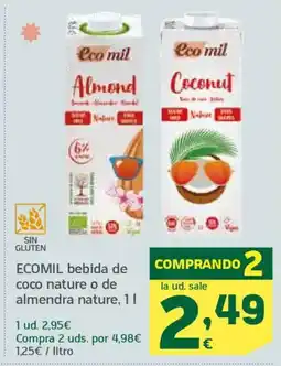 HiperDino ECOMIL bebida de coco nature o de almendra nature oferta