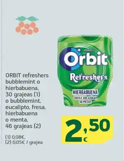 HiperDino ORBIT refreshers bubblemint o hierbabuena, 30 grajeas o bubblemint, eucalipto, fresa, hierbabuena o menta oferta