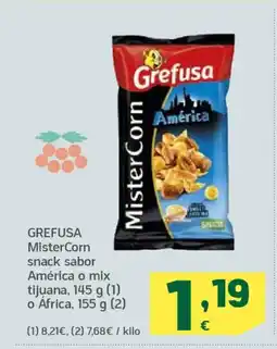 HiperDino GREFUSA MisterCorn snack sabor América o mix tijuana o Africa oferta