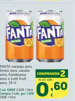 HiperDino FANTA naranja zero, limón zero, sandía zero, frambuesa zero o tutti fruti zero oferta