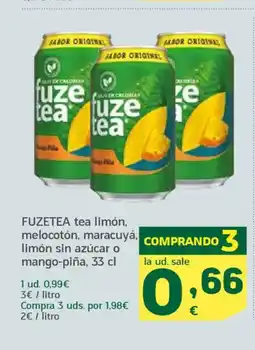 HiperDino FUZETEA tea limón, melocotón, maracuyá, limón sin azúcar o mango-piña oferta