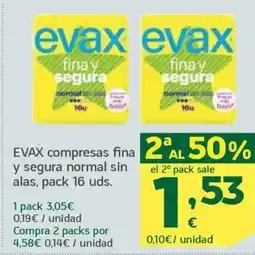 HiperDino EVAX compresas fina y segura normal sin alas oferta