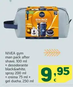 HiperDino NIVEA gym man pack after shave, + desodorante black&white, spray + gel ducha oferta