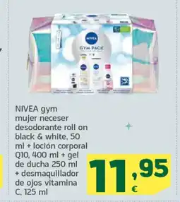 HiperDino NIVEA gym mujer neceser desodorante roll on black & white oferta