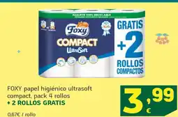 HiperDino FOXY papel higiénico ultrasoft compact, pack 4 rollos oferta