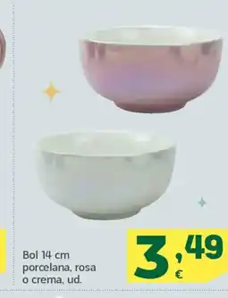 HiperDino Bol porcelana, rosa o crema, ud. oferta