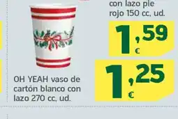 HiperDino OH YEAH vaso de cartón blanco con lazo oferta