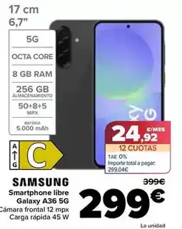 Carrefour Samsung - smartphone libre galaxy a36 5g oferta