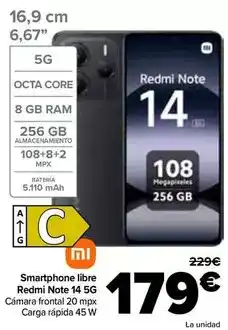 Carrefour Xiaomi - smartphone libre redmi note 14 5g oferta