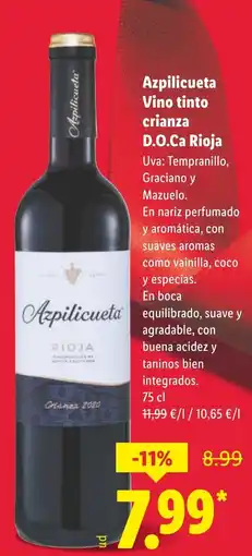 Lidl Azpilicueta Vino tinto crianza D.O.Ca Rioja oferta