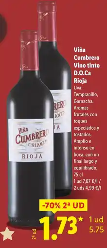 Lidl Viña Cumbrero Vino tinto D.O.Ca Rioja oferta