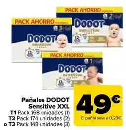 Carrefour Dodot - pañales sensitive xxl t1, t2 o t3 oferta