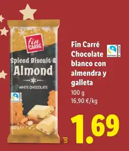 Lidl FIN CARRE Chocolate blanco con almendra y galleta oferta