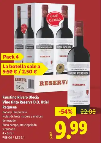 Lidl Faustino Rivero Ulecia Vino tinto Reserva D.O. Utiel Requena oferta