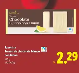 Lidl FAVORINA Turrón de chocolate blanco con limón oferta