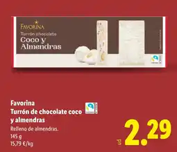 Lidl FAVORINA Turrón de chocolate coco y almendras oferta