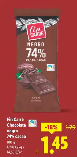 Lidl FIN CARRE Chocolate negro 74% cacao oferta