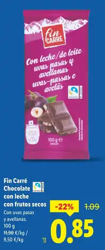 Lidl FIN CARRE Chocolate con leche con frutos secos oferta